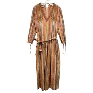 Vtg Treacy Lowe London 1970 House dress Striped size S Cotton Embroidered Boho